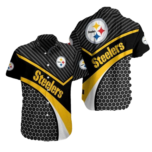 Pittsburgh Steelers Curtain Black Hex Hawaiian Shirt - Moonbestprint