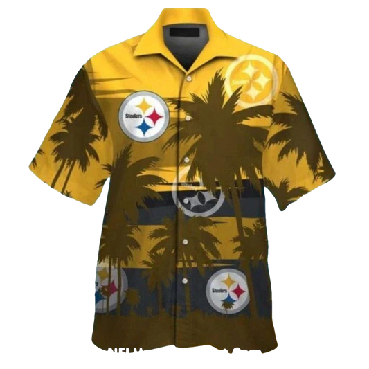 Pittsburgh Steelers Coconut Tree Gold With Shadowed Palms Hawaiian Shirt - Moonbestprint