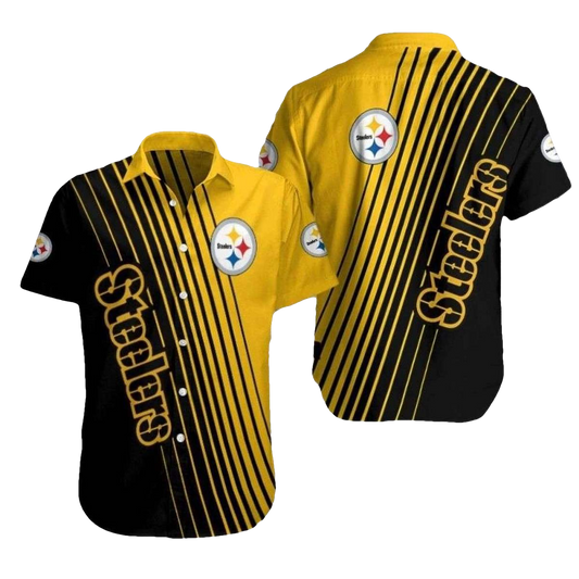 Pittsburgh Steelers Classic Striped Black And Yellow Hawaiian Shirt - Moonbestprint
