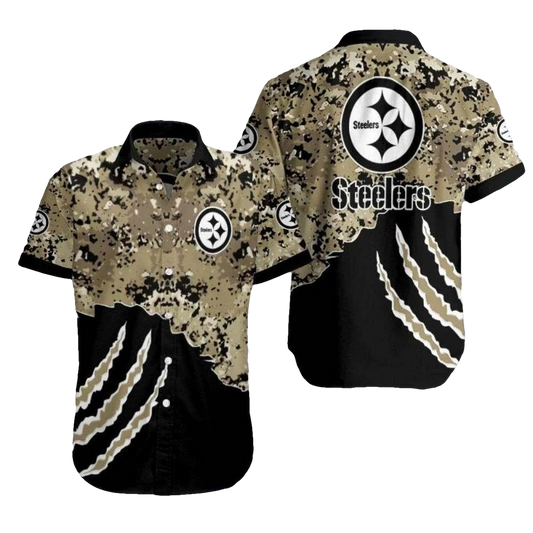 Pittsburgh Steelers Camouflage Blitz Military Inspired Hawaiian Shirt - Moonbestprint