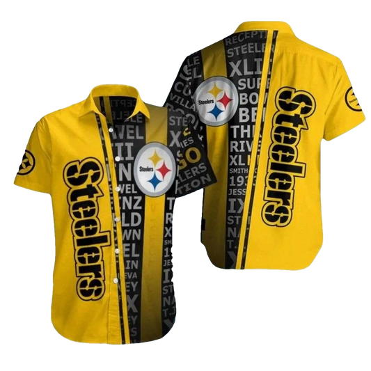 Pittsburgh Steelers Bold Yellow Typographic Hawaiian Shirt - Moonbestprint