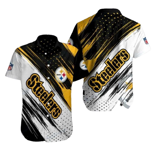 Pittsburgh Steelers Bold Stripe Showdown Black White And Yellow Hawaiian Shirt - Moonbestprint