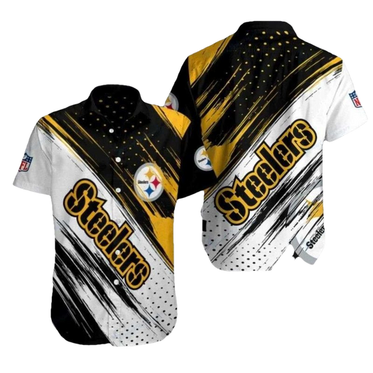 Pittsburgh Steelers Bold Stripe Showdown Black White And Yellow Hawaiian Shirt - Moonbestprint