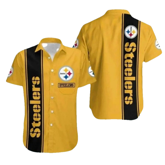 Pittsburgh Steelers Bold Black And Gold Striped Design Hawaiian Shirt - Moonbestprint