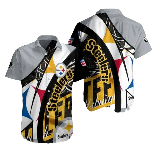 Pittsburgh Steelers Blitz White Black Artistic Football Splash Hawaiian Shirt - Moonbestprint