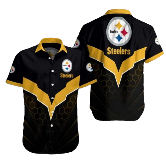 Pittsburgh Steelers Black Yellow Angular Elegance Hawaiian Shirt - Moonbestprint