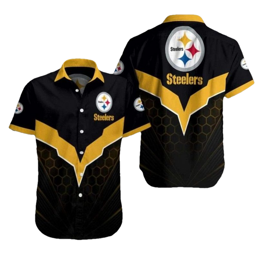 Pittsburgh Steelers Black Yellow Angular Elegance Hawaiian Shirt - Moonbestprint
