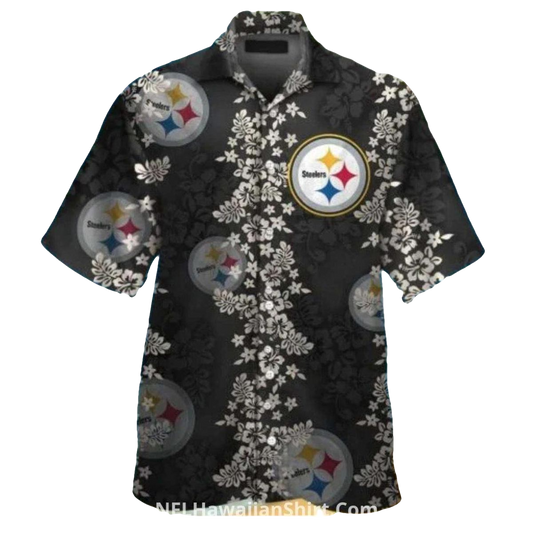 Pittsburgh Steelers Black With White Floral Hawaiian Shirt - Moonbestprint