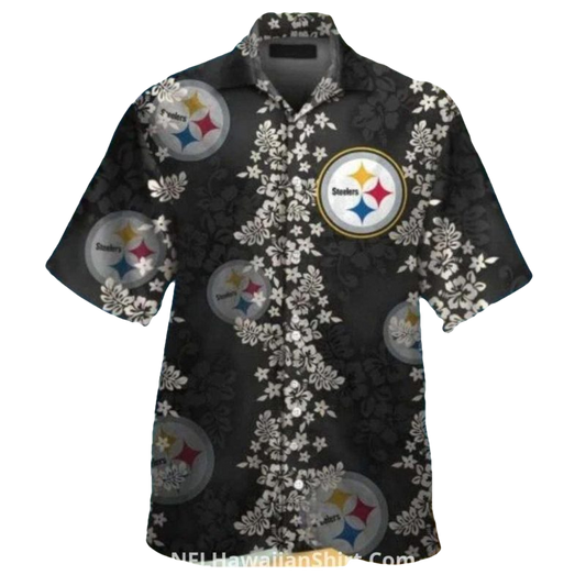 Pittsburgh Steelers Black With White Floral Hawaiian Shirt - Moonbestprint