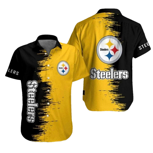 Pittsburgh Steelers Black And Yellow Brush Stroke Hawaiian Shirt - Moonbestprint