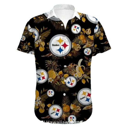 Pittsburgh Steelers Black And Gold Tropical Fruits Hawaiian Shirt - Moonbestprint