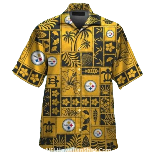 Pittsburgh Steelers Black And Gold Tribal Yellow Pattern Hawaiian Shirt - Moonbestprint