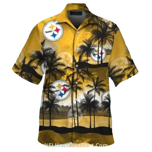 Pittsburgh Steelers Black And Gold Beach Sunset Hawaiian Shirt - Moonbestprint