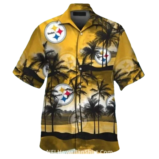 Pittsburgh Steelers Black And Gold Beach Sunset Hawaiian Shirt - Moonbestprint