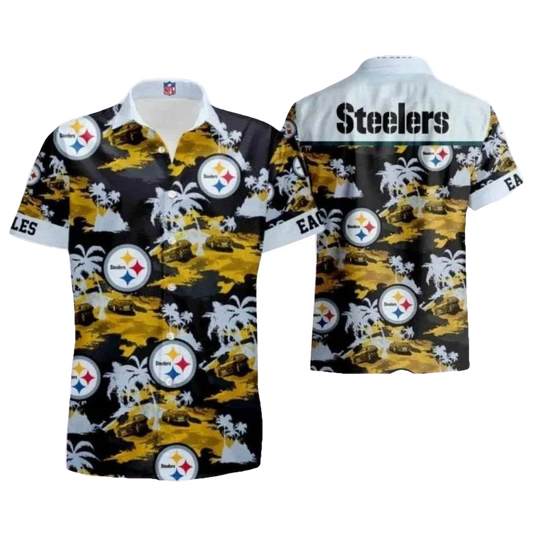Pittsburgh Steelers Beachfront Blitz Animated Character Beachfront Hawaiian Shirt - Moonbestprint