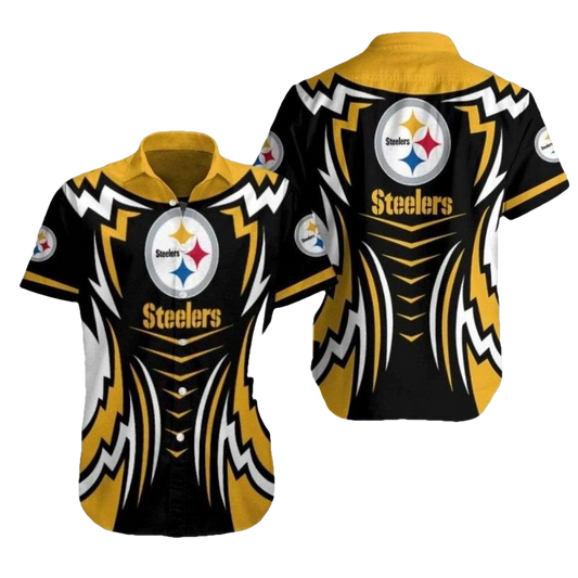 Pittsburgh Steelers Abstract Energy Yellow And Black Dynamic Swirls Hawaiian Shirt - Moonbestprint