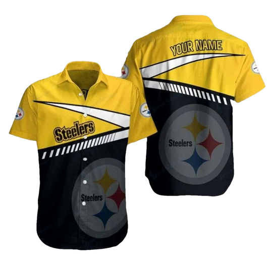 Personalized Yellow Rush Pittsburgh Steelers Sharp Contrast Hawaiian Shirt - Moonbestprint