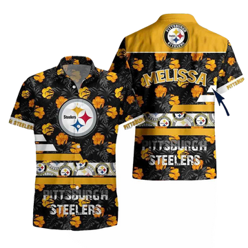 Personalized Pittsburgh Steelers Yellow Hibiscus Floral Pattern Hawaiian Shirt - Moonbestprint