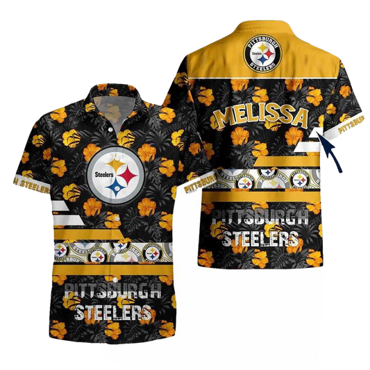 Personalized Pittsburgh Steelers Yellow Hibiscus Floral Pattern Hawaiian Shirt - Moonbestprint