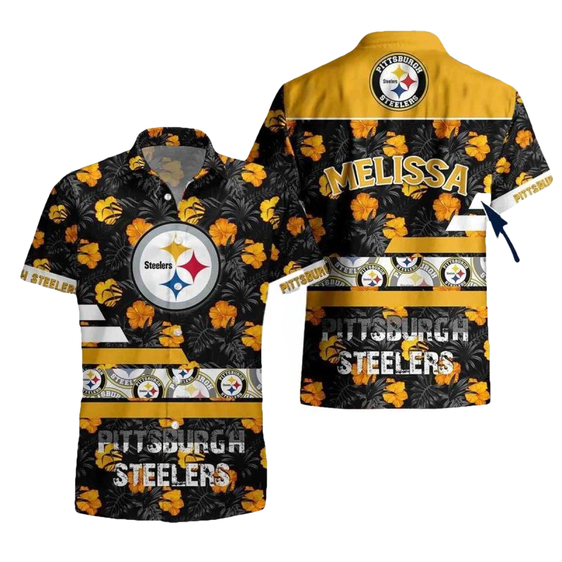 Personalized Pittsburgh Steelers Yellow Hibiscus Floral Pattern Hawaiian Shirt - Moonbestprint