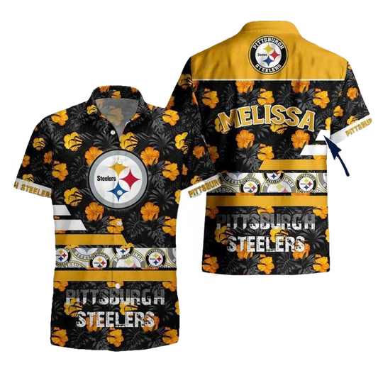 Personalized Pittsburgh Steelers Yellow Hibiscus Floral Pattern Hawaiian Shirt - Moonbestprint