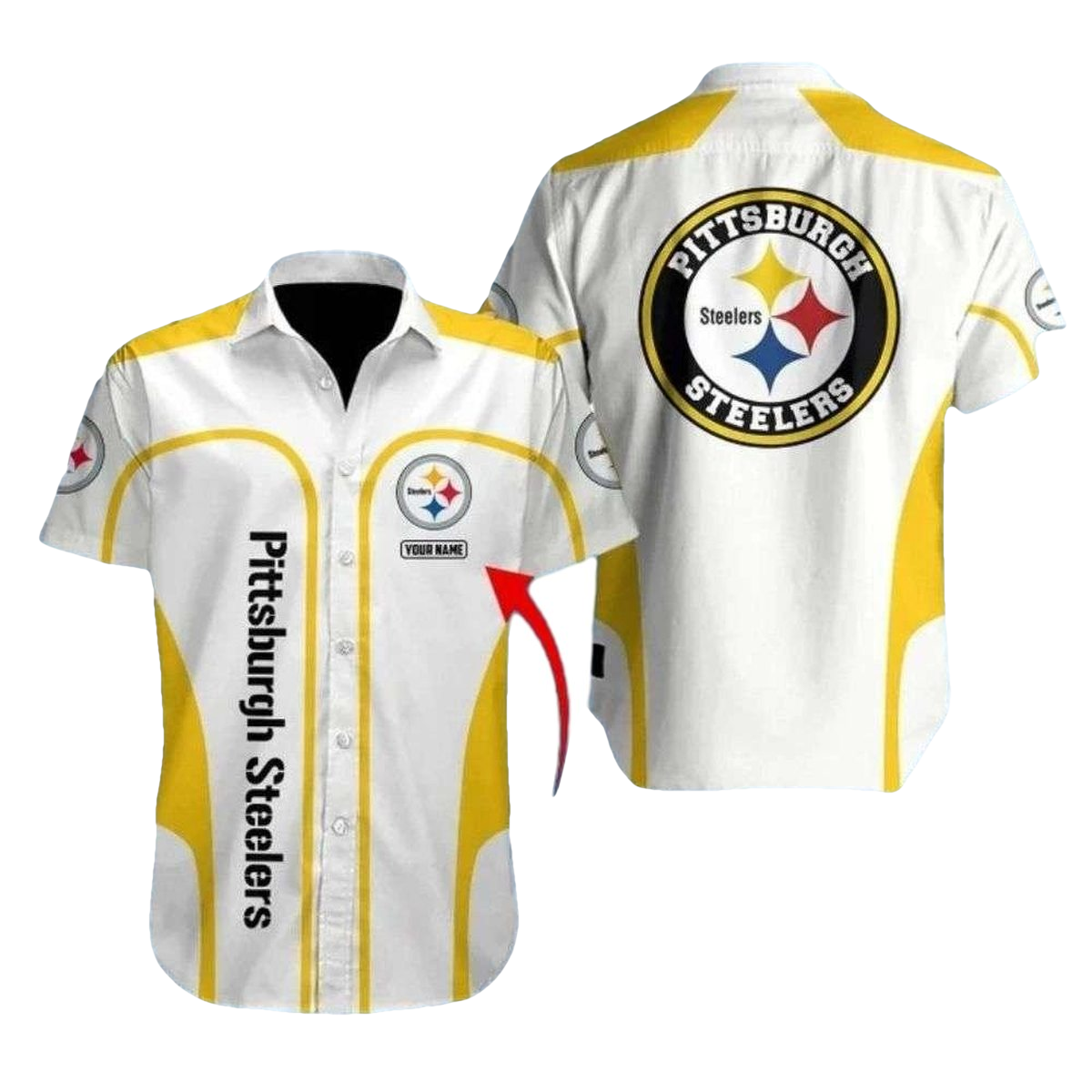 Personalized Pittsburgh Steelers White And Gold Stripe Hawaiian Shirt - Moonbestprint