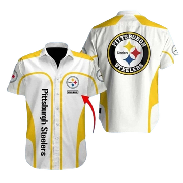 Personalized Pittsburgh Steelers White And Gold Stripe Hawaiian Shirt - Moonbestprint