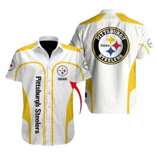 Personalized Pittsburgh Steelers White And Gold Stripe Hawaiian Shirt - Moonbestprint
