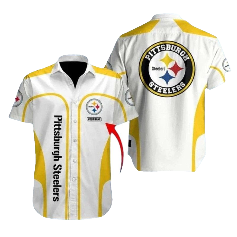 Personalized Pittsburgh Steelers White And Gold Stripe Hawaiian Shirt - Moonbestprint
