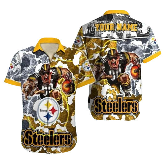 Personalized Pittsburgh Steelers White And Black Camo Storm Mascot Hawaiian Shirt - Moonbestprint
