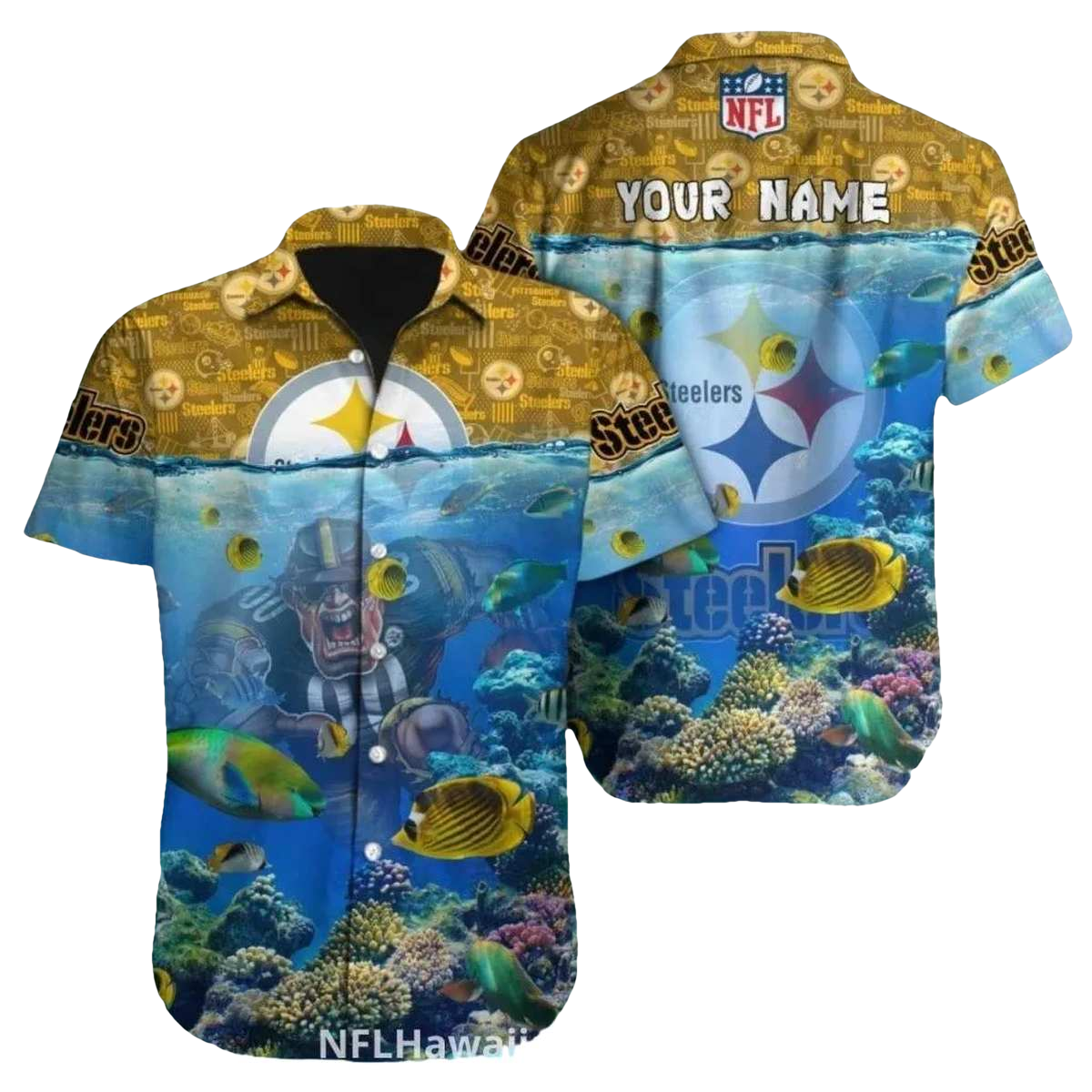 Personalized Pittsburgh Steelers Underwater Reef Mascot Style Hawaiian Shirt - Moonbestprint