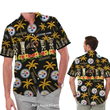 Personalized Pittsburgh Steelers Tiki Totem Palm Tree Hawaiian Shirt - Moonbestprint