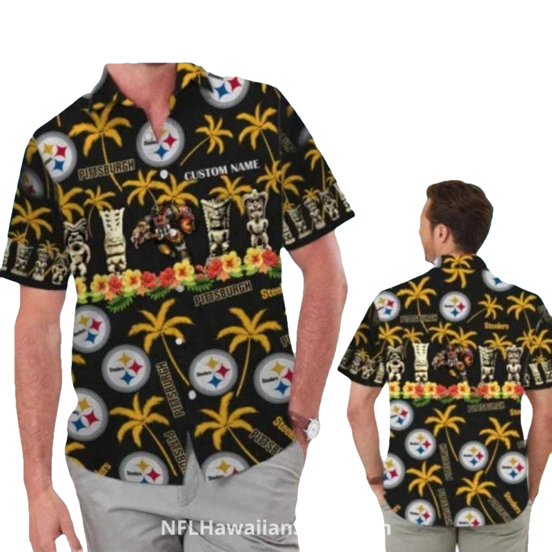 Personalized Pittsburgh Steelers Tiki Totem Palm Tree Hawaiian Shirt - Moonbestprint