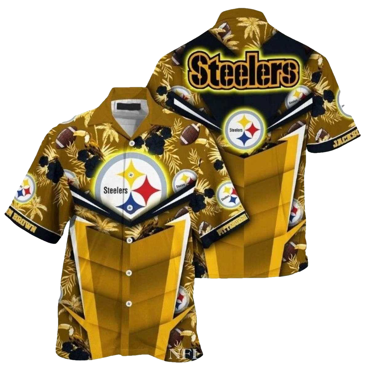 Personalized Pittsburgh Steelers Tiki Hut Palm Shadow Hawaiian Shirt - Moonbestprint