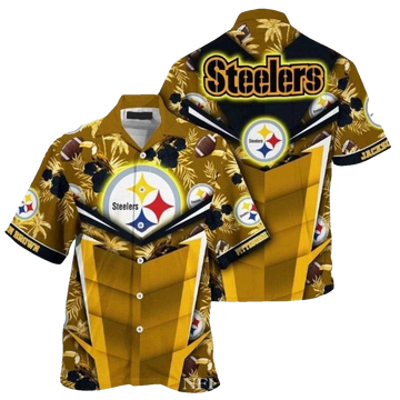 Personalized Pittsburgh Steelers Tiki Hut Palm Shadow Hawaiian Shirt - Moonbestprint