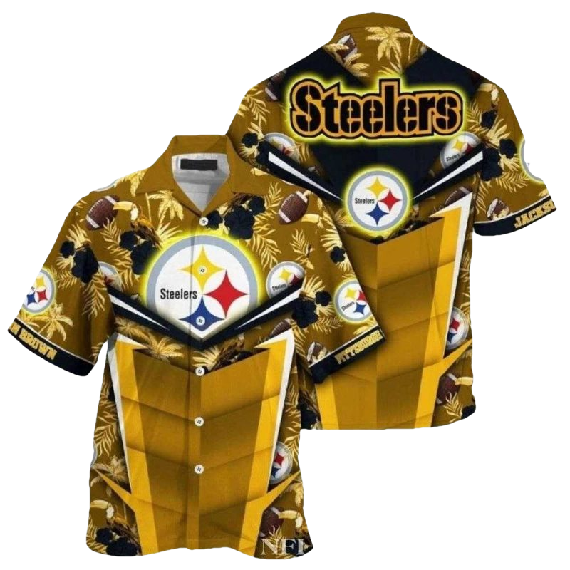 Personalized Pittsburgh Steelers Tiki Hut Palm Shadow Hawaiian Shirt - Moonbestprint