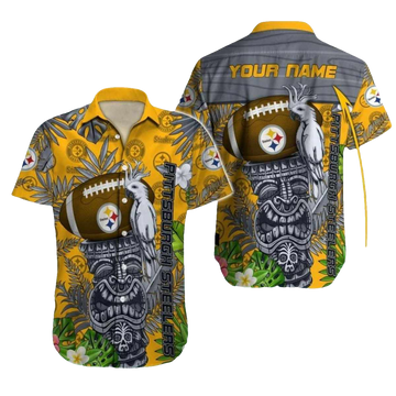 Personalized Pittsburgh Steelers Tiki Totem And Parrot Hawaiian Shirt - Moonbestprint