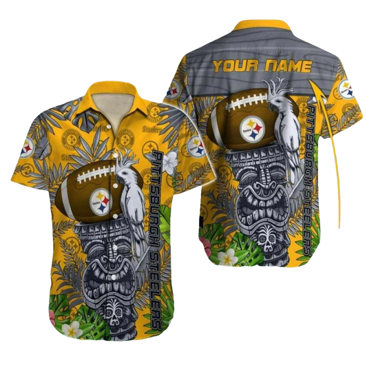 Personalized Pittsburgh Steelers Tiki Totem And Parrot Hawaiian Shirt - Moonbestprint