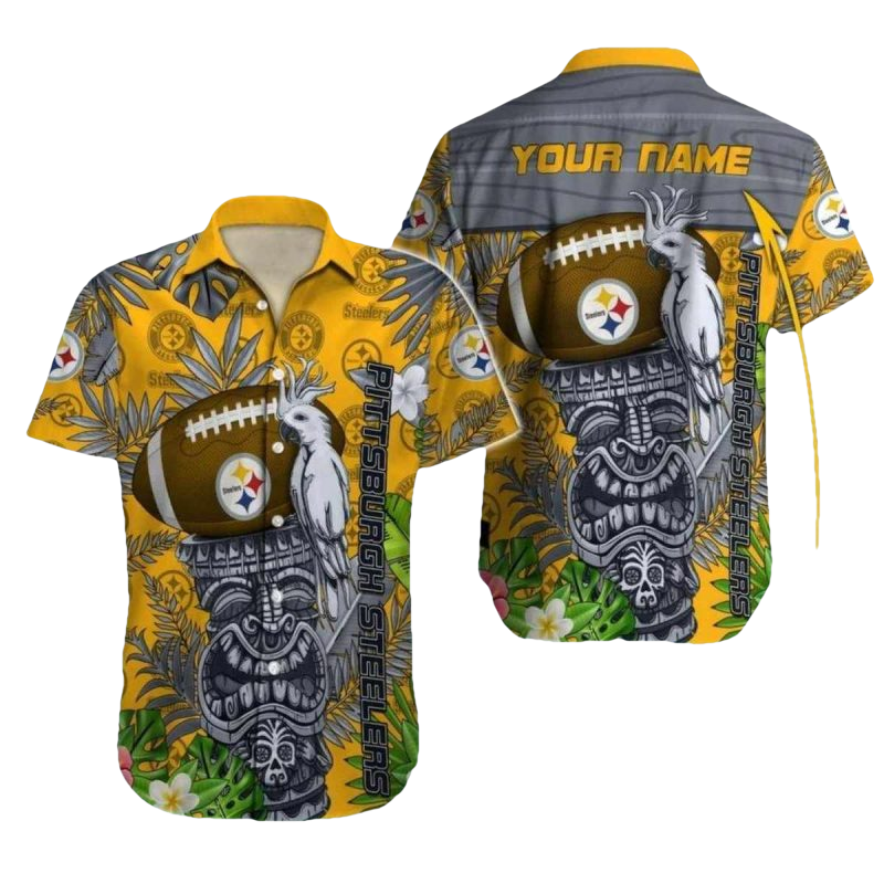 Personalized Pittsburgh Steelers Tiki Totem And Parrot Hawaiian Shirt - Moonbestprint