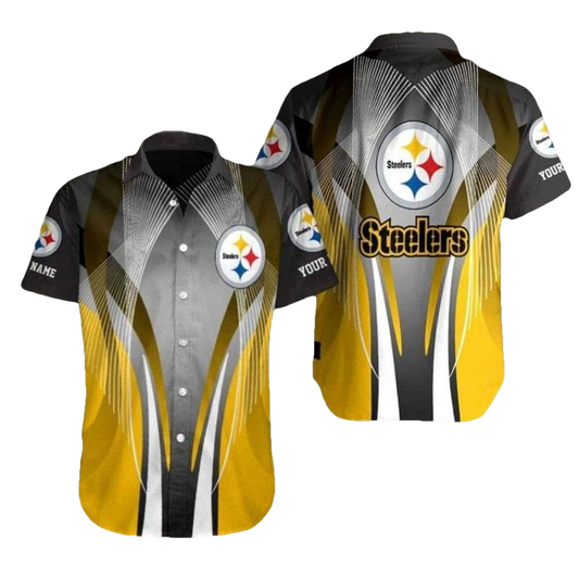Personalized Pittsburgh Steelers Sleek Steel Wing Black And Yellow Hawaiian Shirt - Moonbestprint
