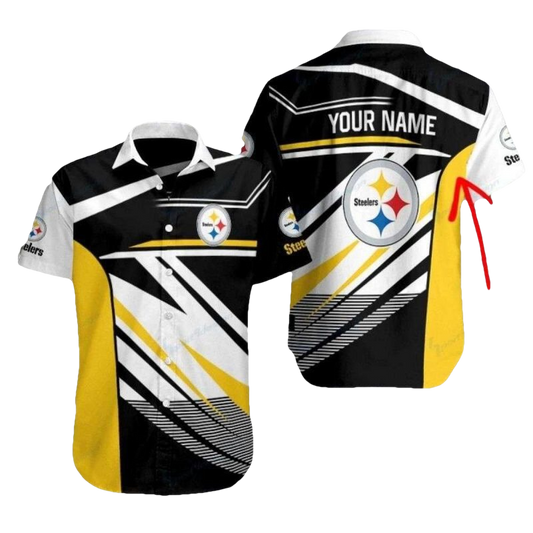 Personalized Pittsburgh Steelers Sleek Black And Gold Hawaiian Shirt - Moonbestprint