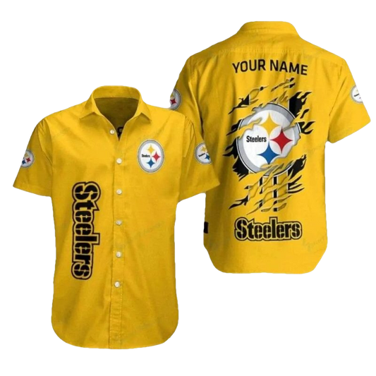 Personalized Pittsburgh Steelers Sharp Stripes Yellow Hawaiian Shirt - Moonbestprint