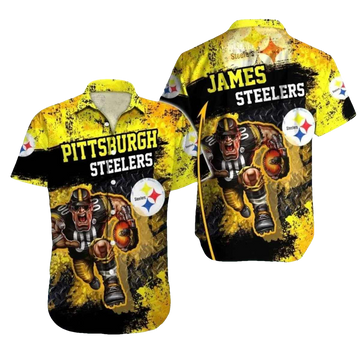 Personalized Pittsburgh Steelers Rugged Black And Gold Game Art Mascot Hawaiian Shirt - Moonbestprint