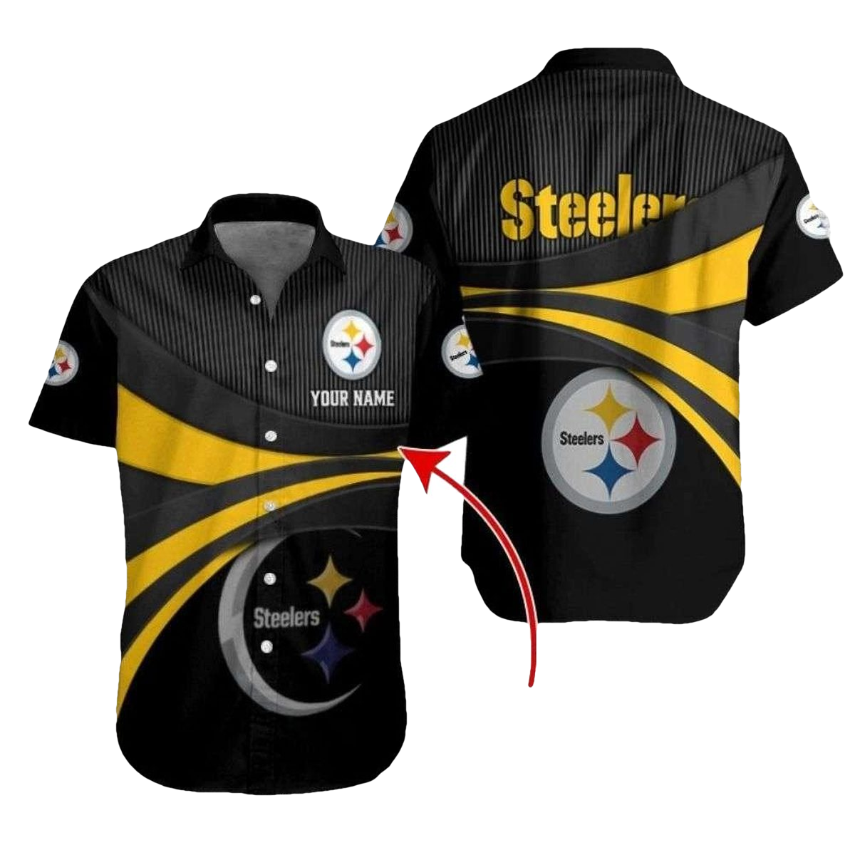 Personalized Pittsburgh Steelers Pride Black And Gold Stripe Hawaiian Shirt - Moonbestprint