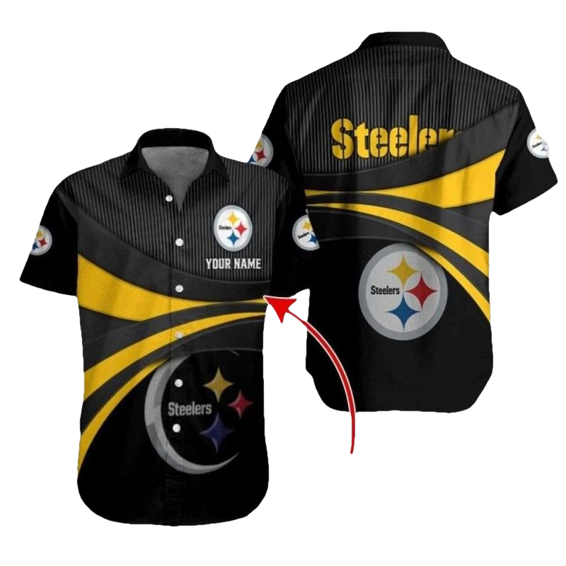 Personalized Pittsburgh Steelers Pride Black And Gold Stripe Hawaiian Shirt - Moonbestprint