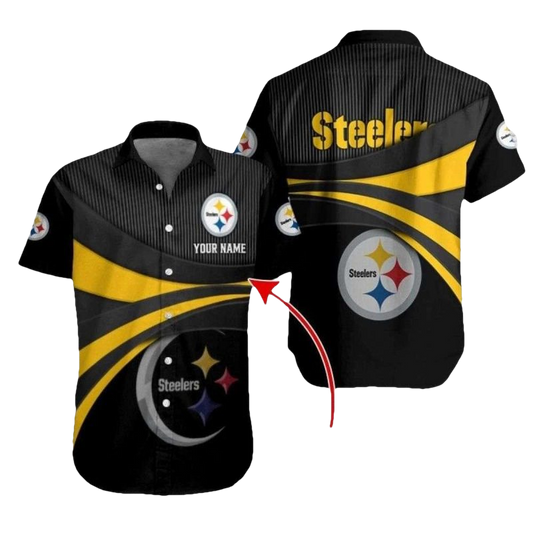 Personalized Pittsburgh Steelers Pride Black And Gold Stripe Hawaiian Shirt - Moonbestprint