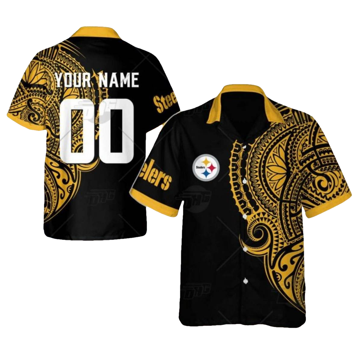 Personalized Pittsburgh Steelers Polynesian Tattoo Design Hawaiian Shirt - Moonbestprint