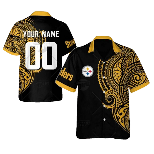 Personalized Pittsburgh Steelers Polynesian Tattoo Design Hawaiian Shirt - Moonbestprint