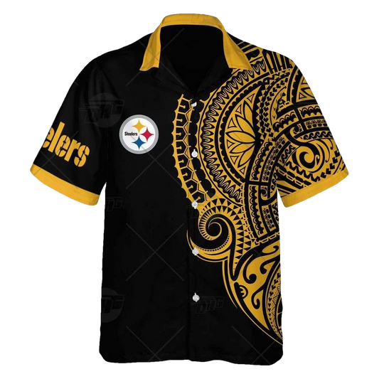 Personalized Pittsburgh Steelers Polynesian Tattoo Design Hawaiian Shirt - Moonbestprint