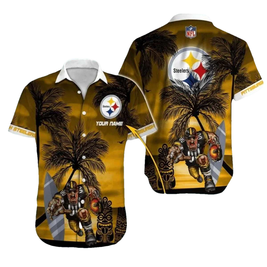 Personalized Pittsburgh Steelers Palm Trees And Football Player Hawaiian Shirt - Moonbestprint